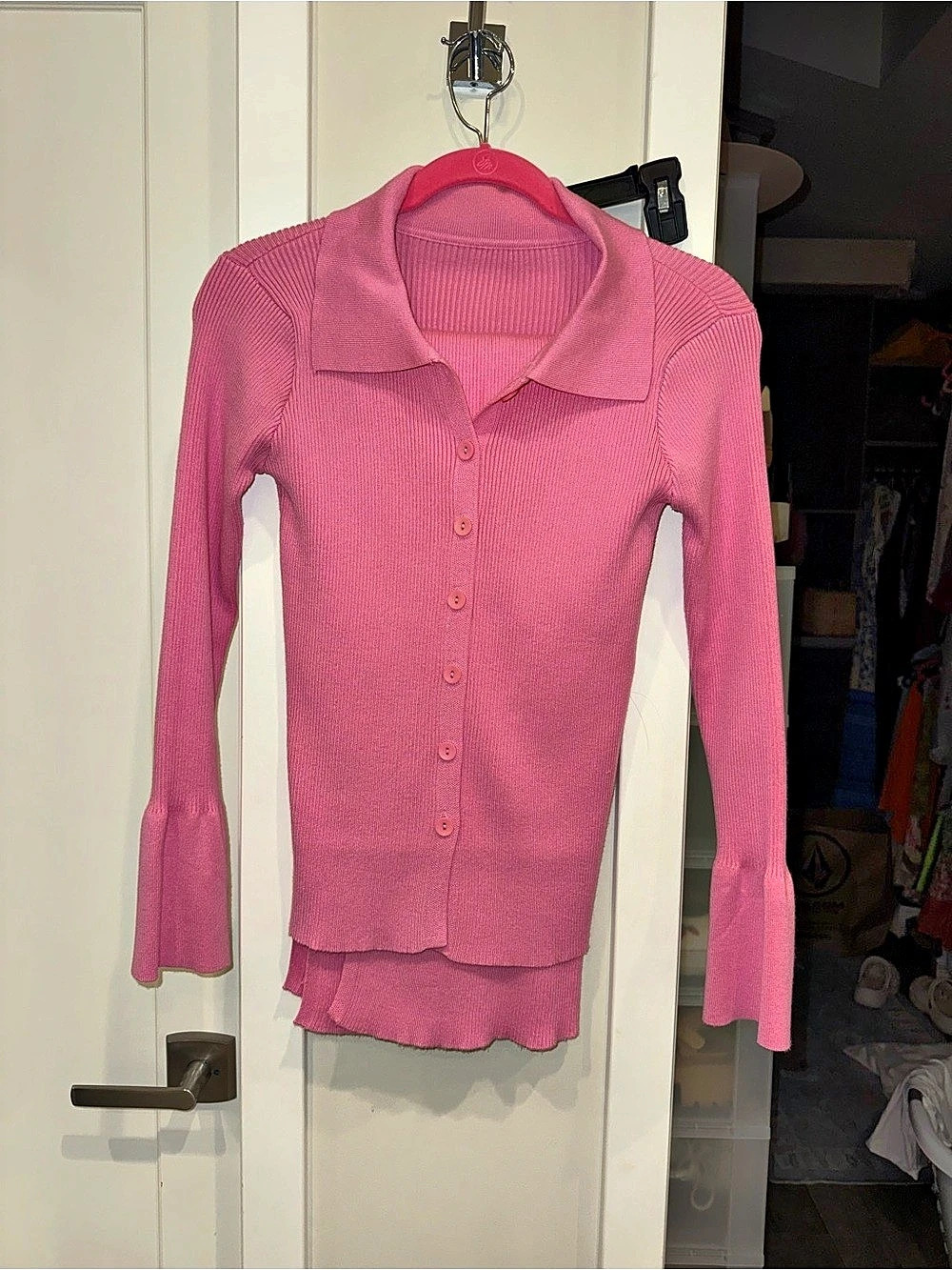 Commense Matching Pink Knit Cardigan and Pants Size Small